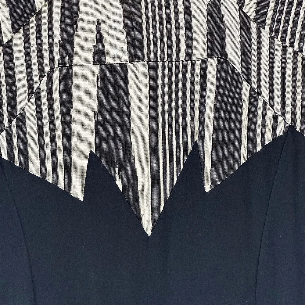 LEGATTE Vintage Designer Y2K‎ Abstract Jersey Midi Dress • 14 • black, beige